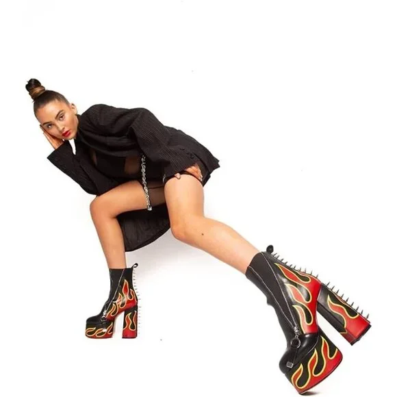 ✨ Detogni Ankle Boots Women Black Elastic band High Heels Rivets Ladies Boots - Picture 6 of 7